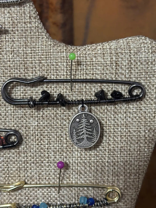 Handmade Beaded Safety Pin Brooch: Western Boho Fashion Accessory Tree