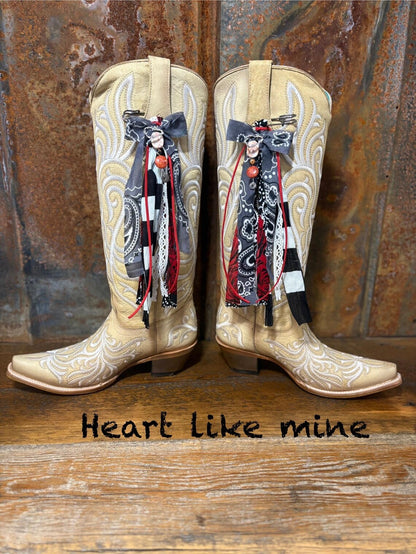 Cowboy Boot Ties Bows Dangles - Western Boho Cowgirl Handmade accessory - Heart like mine