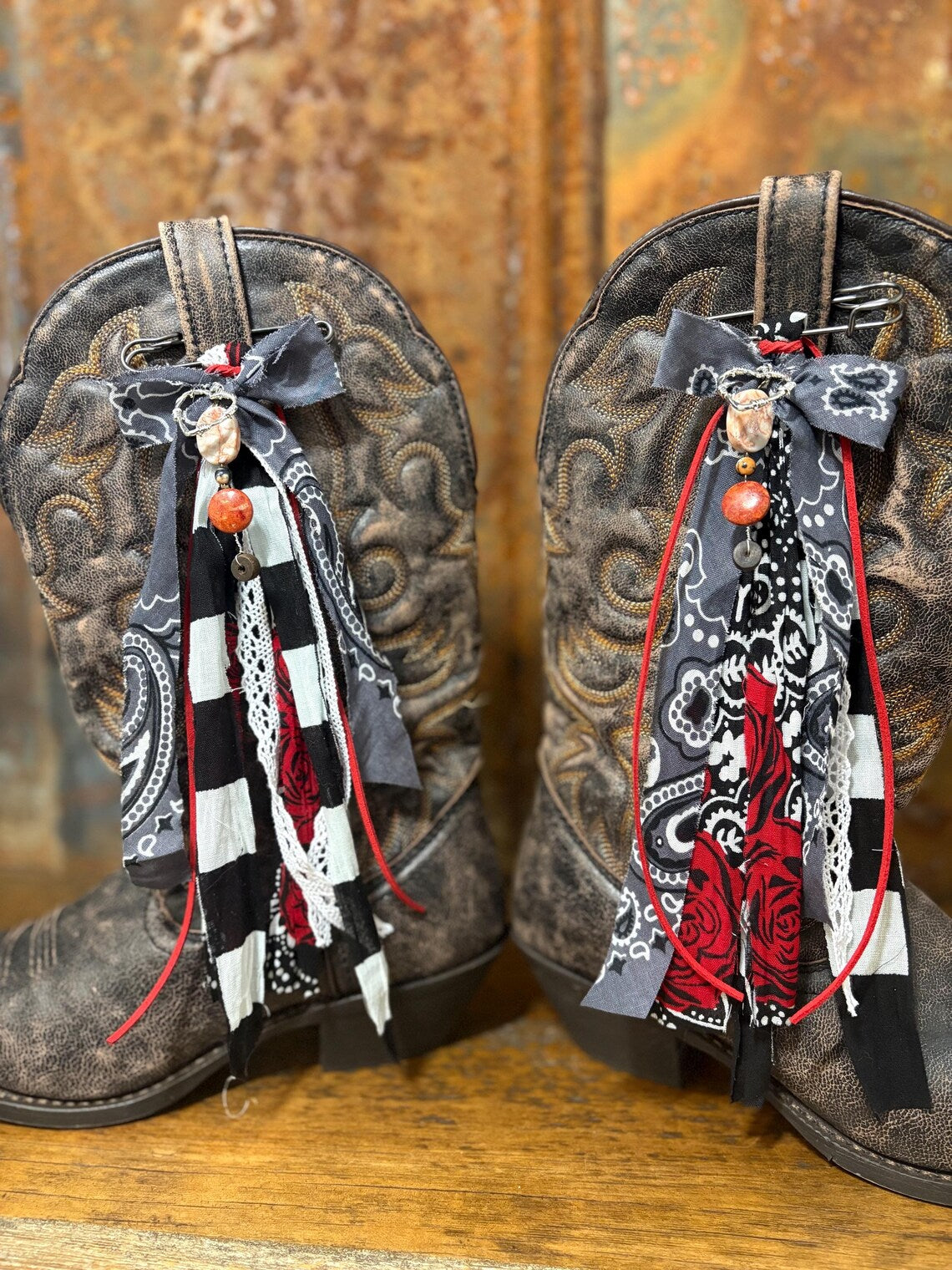 Cowboy Boot Ties Bows Dangles - Western Boho Cowgirl Handmade accessory - Heart like mine