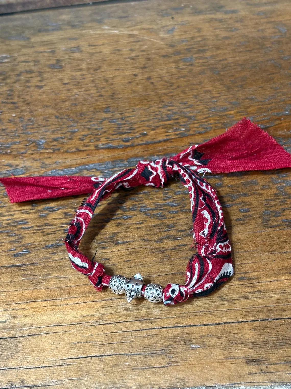 Handmade Bandana Denim Suede Cord Charm Bracelet w/ Adjustable Sliding Knot Chicken Bracelet