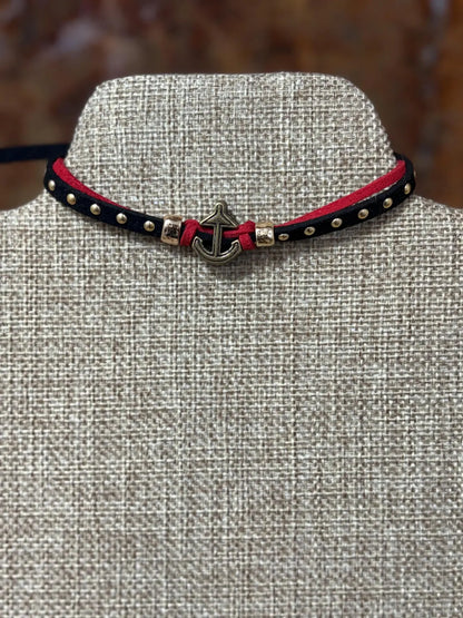 Handmade Bandana Denim Suede Cord Charm Bracelet w/ Adjustable Sliding Knot Anchor Bracelet