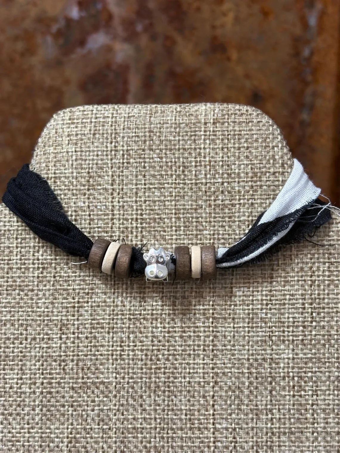 Handmade Bandana Denim Suede Cord Charm Bracelet w/ Adjustable Sliding Knot Cow Bracelet