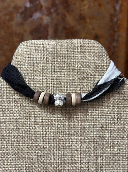 Handmade Bandana Denim Suede Cord Charm Bracelet w/ Adjustable Sliding Knot Cow Bracelet
