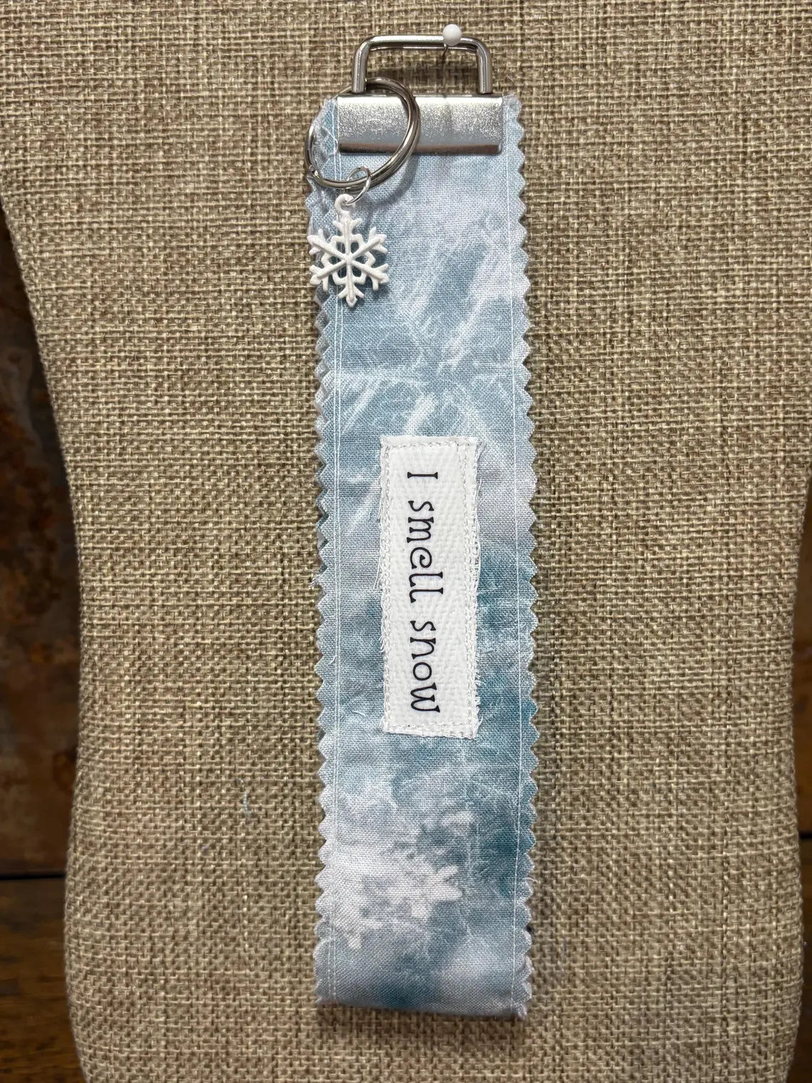 Homemade Homespun Fabric Gilmore Girls Themed Key Fob Keychain I Smell Snow