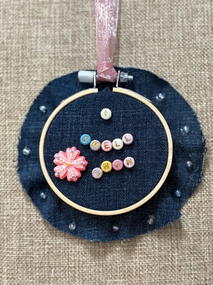 Gilmore Girls Themed Mini Denim Embroidery Ring Wreath Ornament I Smell Snow