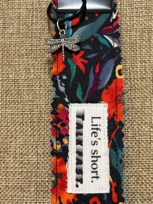 Homemade Homespun Fabric Gilmore Girls Themed Key Fob Keychain Life's Short, Talk Fast