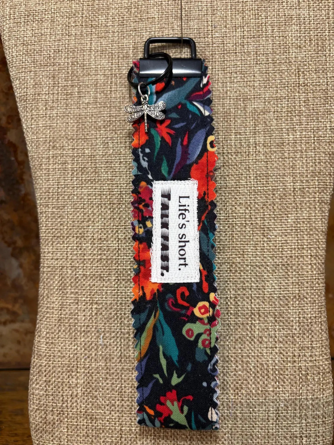 Homemade Homespun Fabric Gilmore Girls Themed Key Fob Keychain Life's Short, Talk Fast