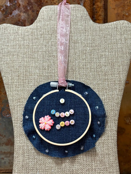 Gilmore Girls Themed Mini Denim Embroidery Ring Wreath Ornament I Smell Snow