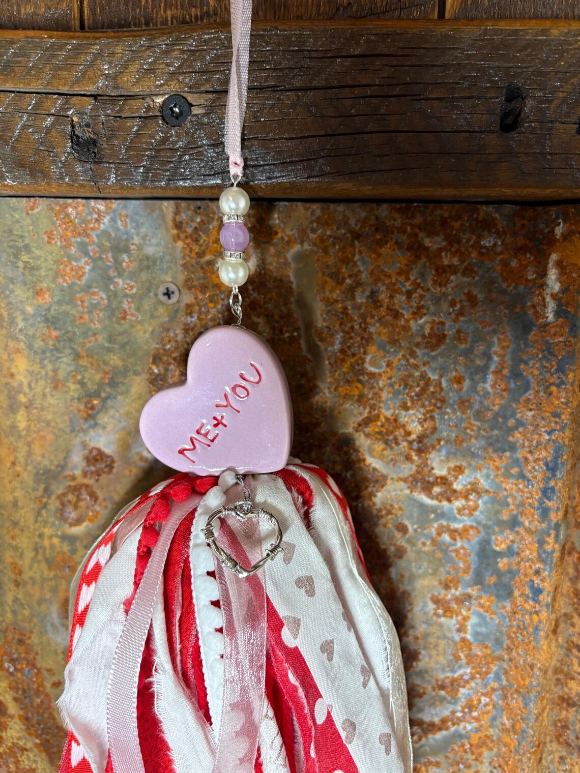 Me + You Anniversary Valentines Day Gift Heart Salt Shaker Tassel Silver Heart Charm