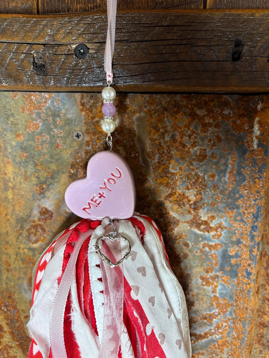 Me + You Anniversary Valentines Day Gift Heart Salt Shaker Tassel Silver Heart Charm