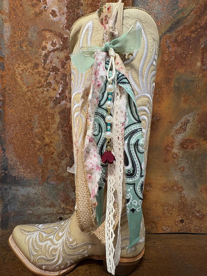 Cowboy Boot Ties Bows Dangles - Western Boho Cowgirl Handmade accessory - Every rose has a thorn