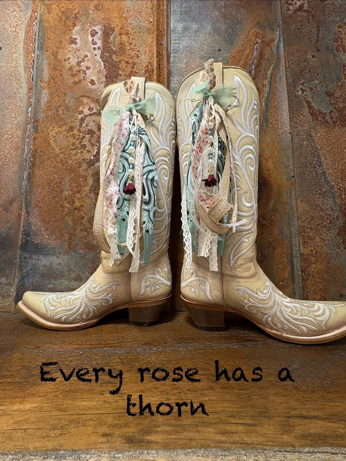 Cowboy Boot Ties Bows Dangles - Western Boho Cowgirl Handmade accessory - Every rose has a thorn