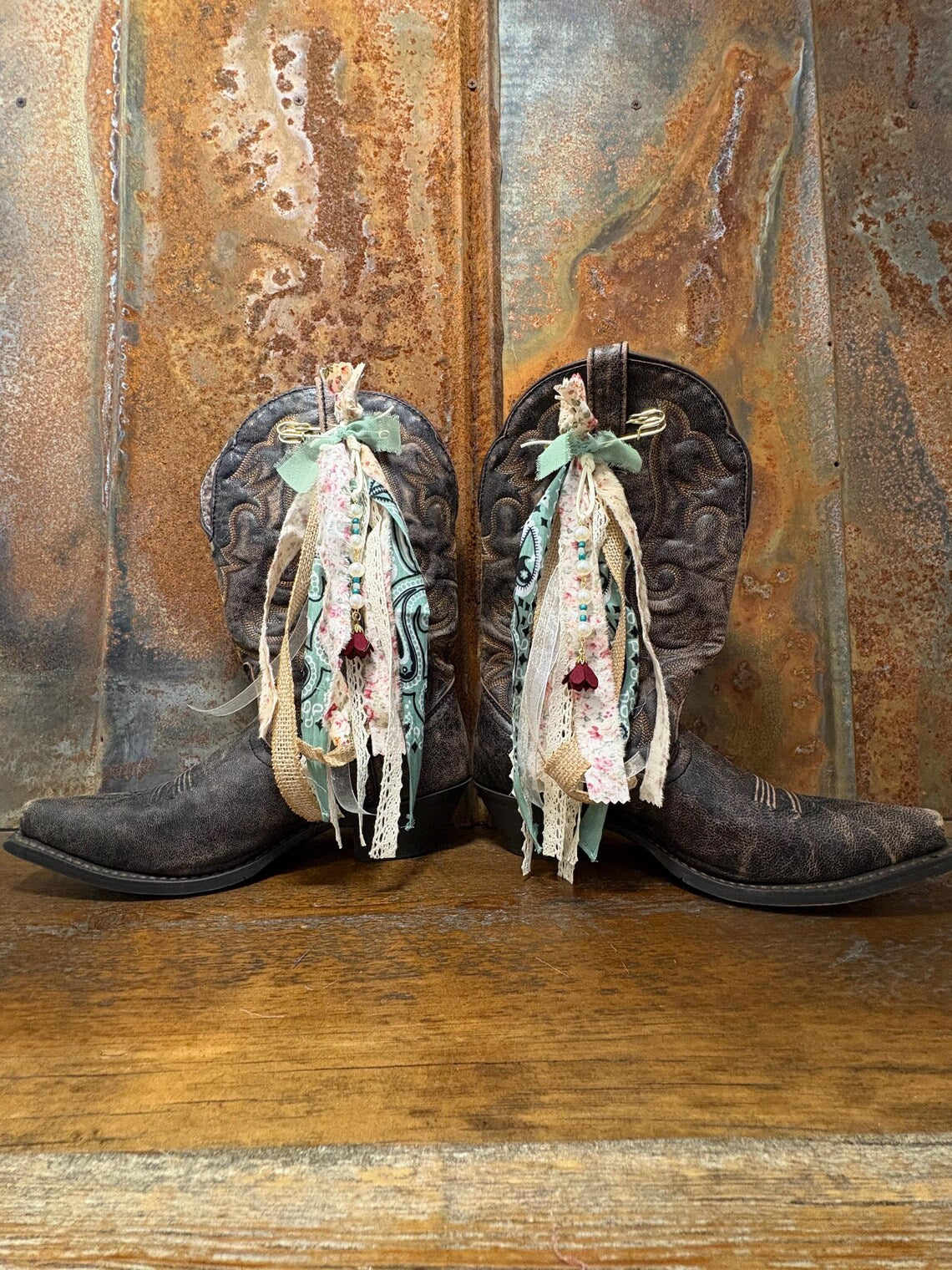 Cowboy Boot Ties Bows Dangles - Western Boho Cowgirl Handmade accessory - Every rose has a thorn