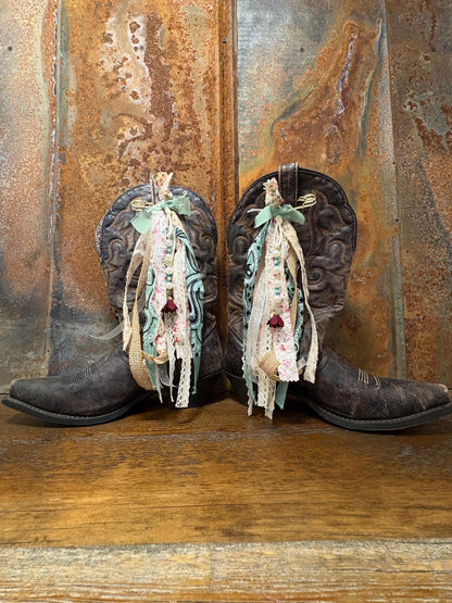 Cowboy Boot Ties Bows Dangles - Western Boho Cowgirl Handmade accessory - Every rose has a thorn