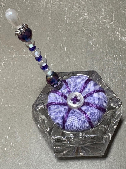 Handmade Salt Cellar Pin Cushion – Decorative Mini Pincushion with Beaded Pin