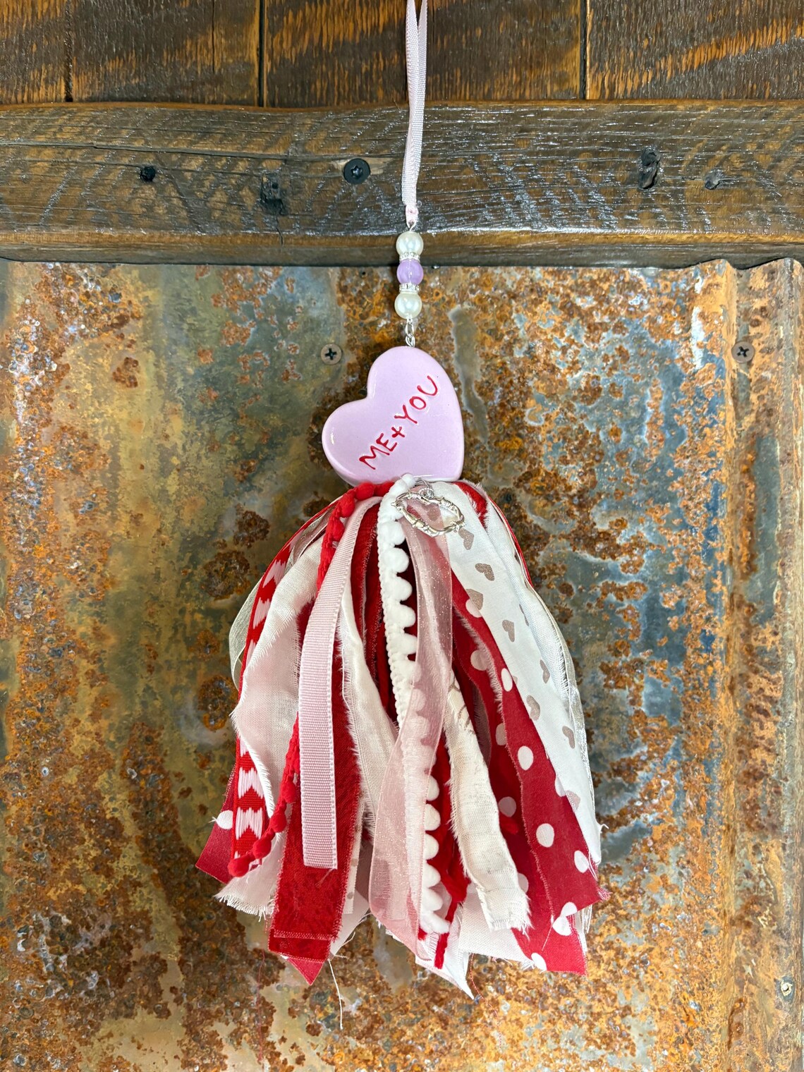 Me + You Anniversary Valentines Day Gift Heart Salt Shaker Tassel Silver Heart Charm