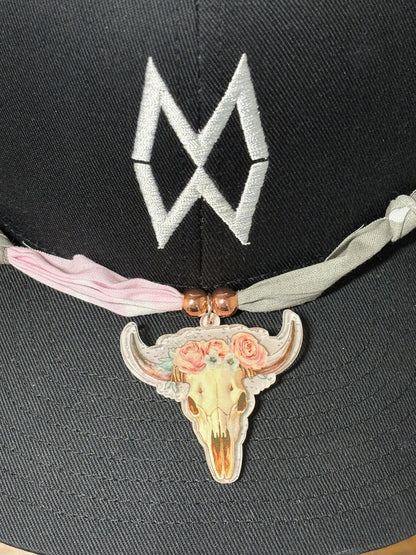 Trucker Hat Baseball Cap Band Add-on Removable Hat Jewelry Acrylic Cow Skull Charm
