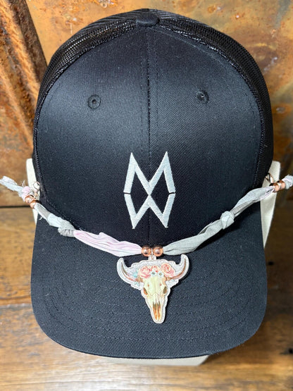 Trucker Hat Baseball Cap Band Add-on Removable Hat Jewelry Acrylic Cow Skull Charm