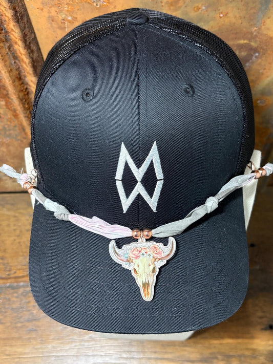Trucker Hat Baseball Cap Band Add-on Removable Hat Jewelry Acrylic Cow Skull Charm