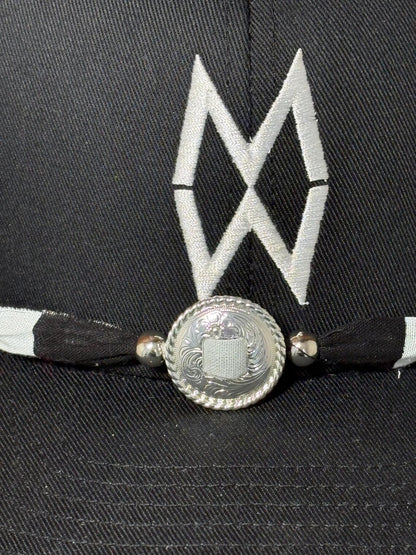 Trucker Hat Baseball Cap Band Add-on Removable Hat Jewelry Silver Concho Charm