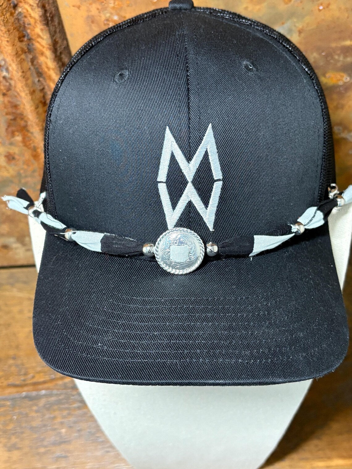 Trucker Hat Baseball Cap Band Add-on Removable Hat Jewelry Silver Concho Charm