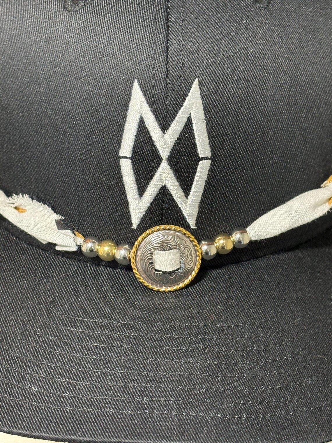 Trucker Hat Baseball Cap Band Add-on Removable Hat Jewelry 2-tone Concho Charm