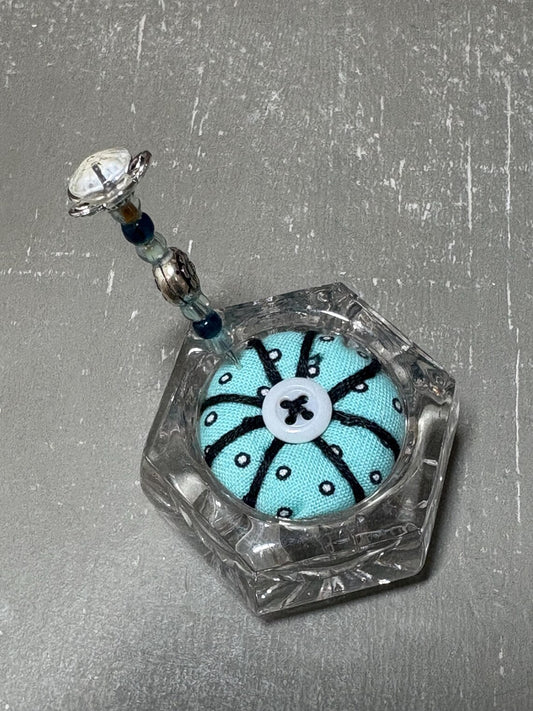 Handmade Salt Cellar Pin Cushion – Decorative Mini Pincushion with Beaded Pin
