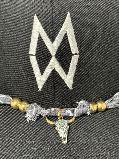 Trucker Hat Baseball Cap Band Add-on Removable Hat Jewelry Cow Skull Charm