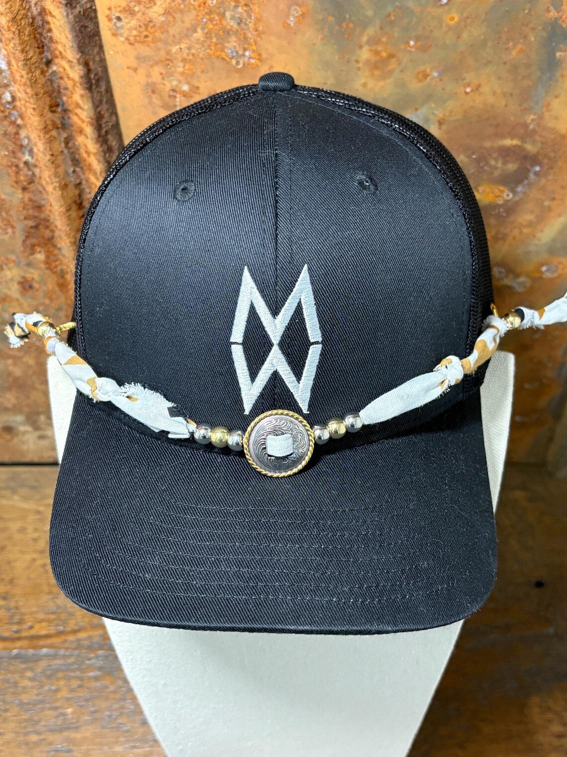 Trucker Hat Baseball Cap Band Add-on Removable Hat Jewelry 2-tone Concho Charm