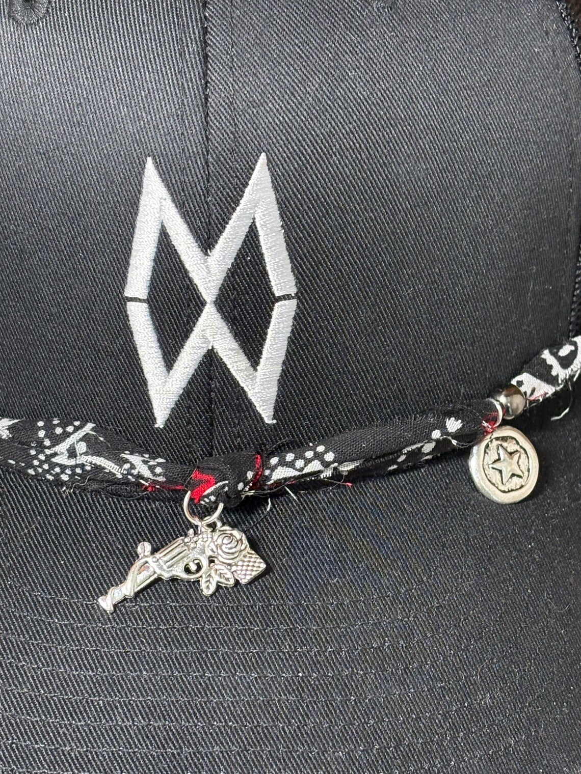Trucker Hat Baseball Cap Band Add-on Removable Hat Jewelry Gun/Rose Charm