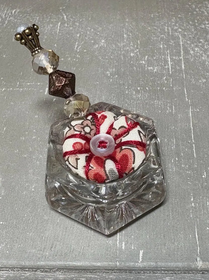 Handmade Salt Cellar Pin Cushion – Decorative Mini Pincushion with Beaded Pin