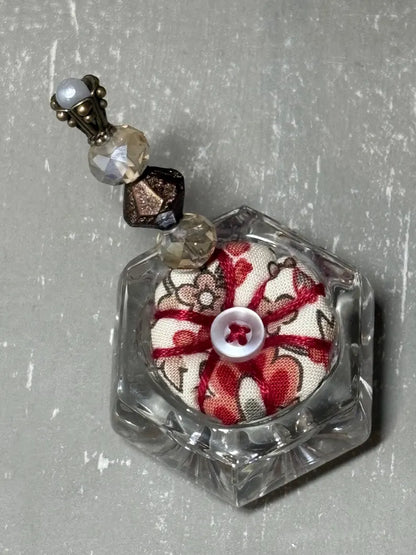 Handmade Salt Cellar Pin Cushion – Decorative Mini Pincushion with Beaded Pin