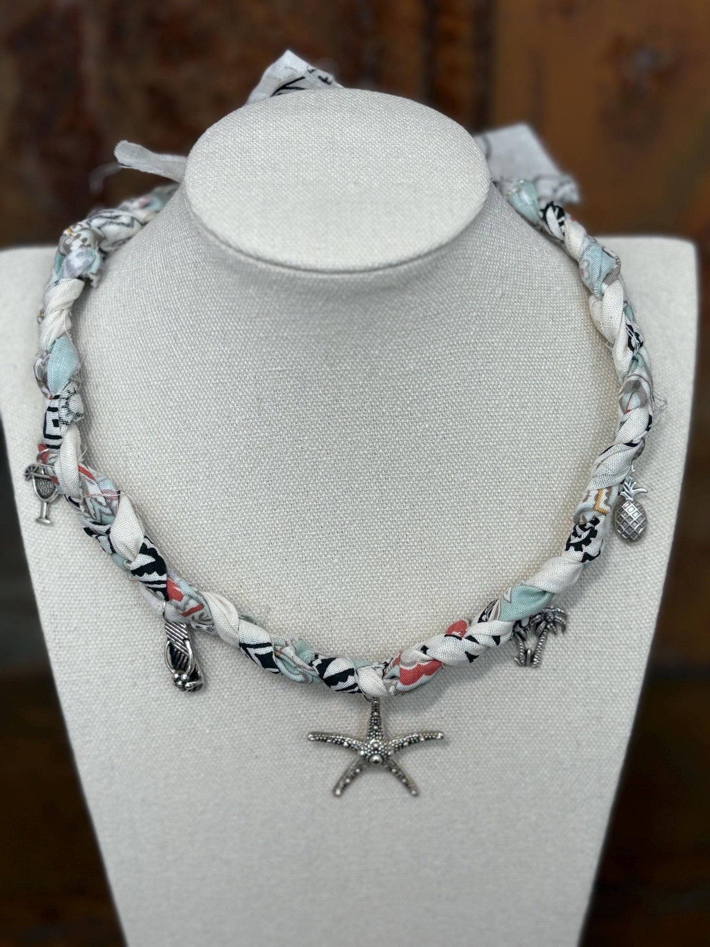 Bandana Charm Necklace - Handmade Beachy Western Boho Bandanna Jewelry - Party Like We're on Vacation