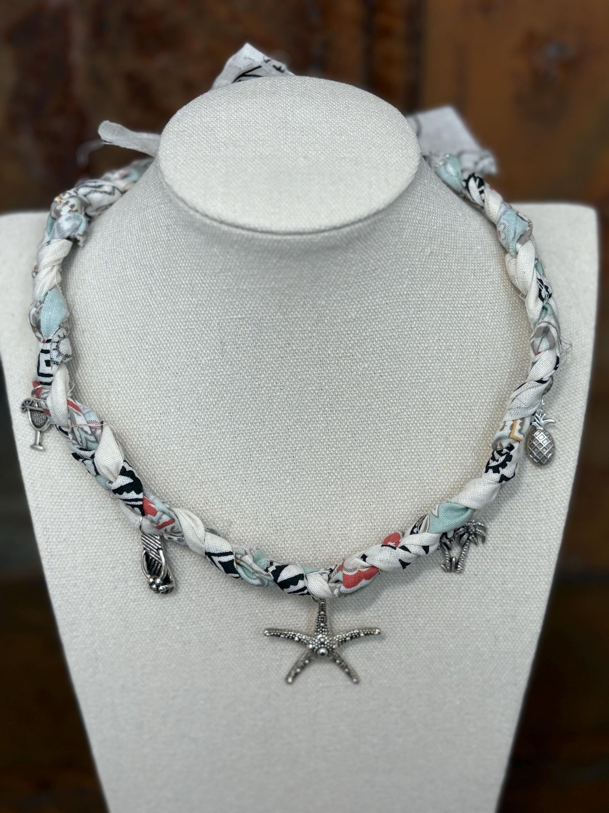 Bandana Charm Necklace - Handmade Beachy Western Boho Bandanna Jewelry - Party Like We're on Vacation