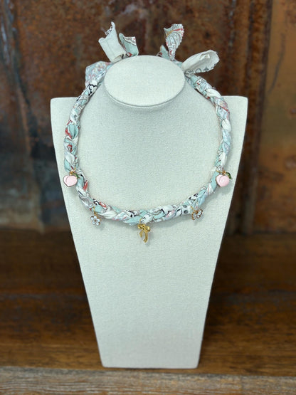 Braided Fabric Charm Necklace - Handmade Boho Style Jewelry - Georgia Peaches
