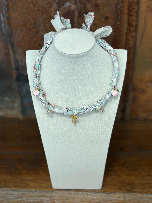 Braided Fabric Charm Necklace - Handmade Boho Style Jewelry - Georgia Peaches