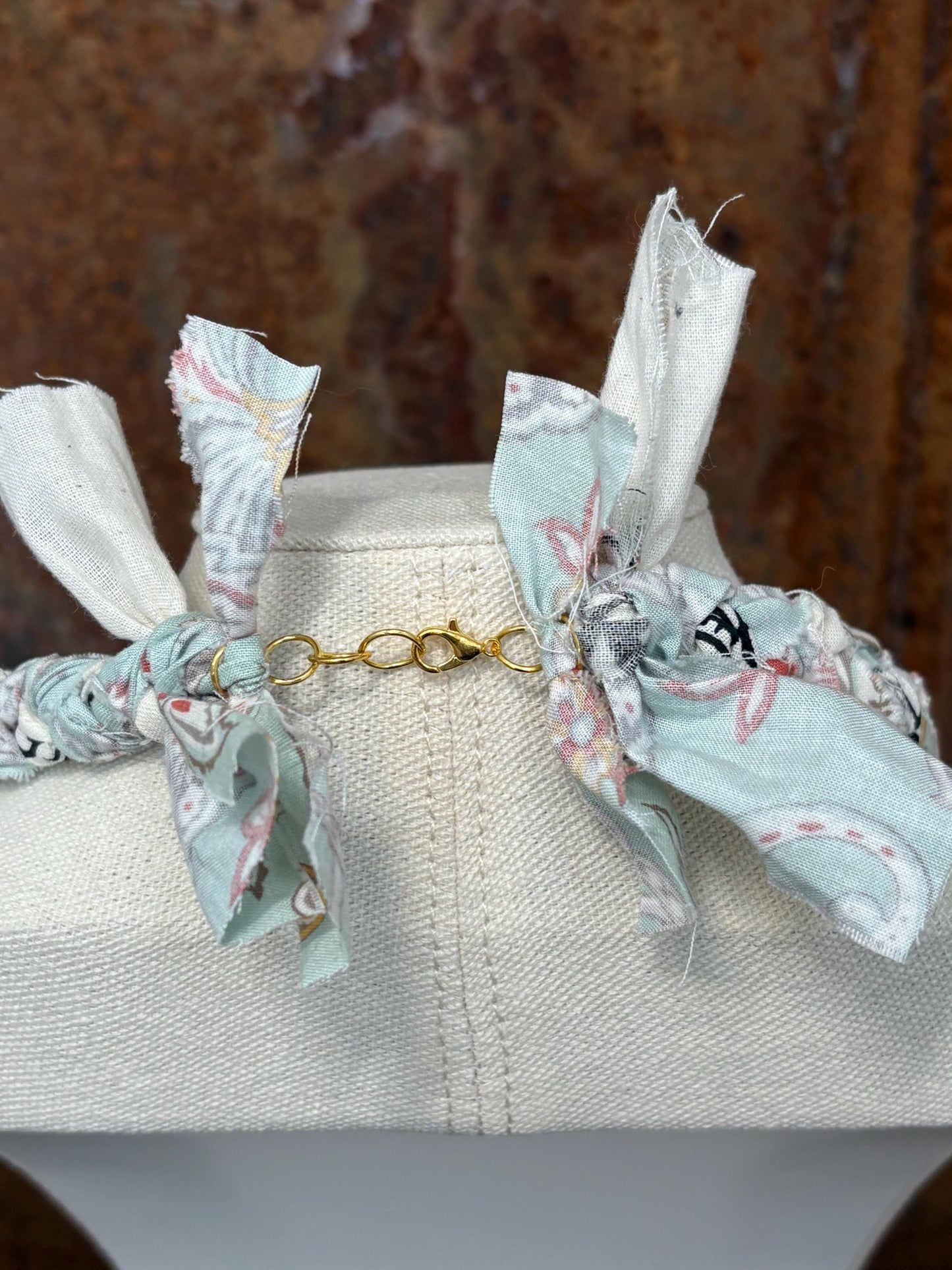 Braided Fabric Charm Necklace - Handmade Boho Style Jewelry - Georgia Peaches