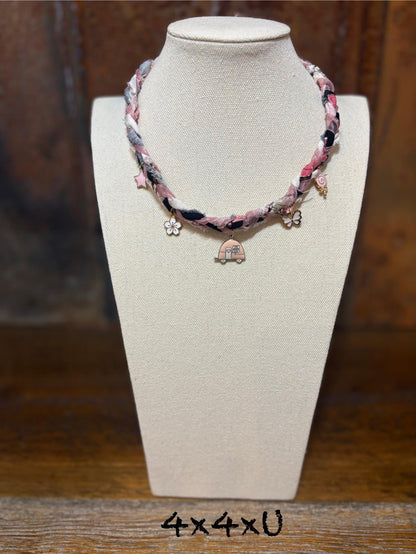 Braided Charm Necklace: Pink Sparkle, Butterfly, Vintage Trailer - 4X4XU