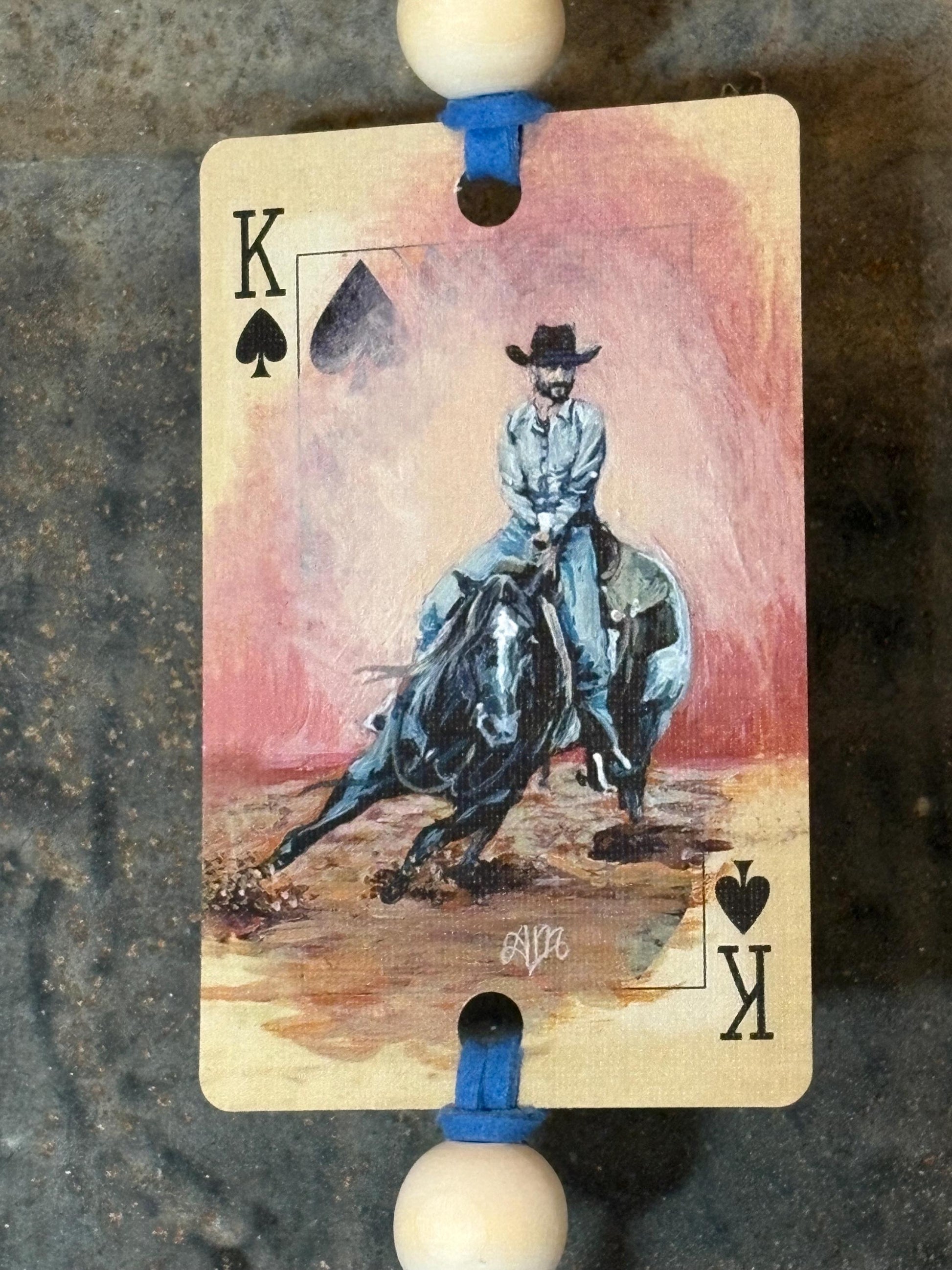 Handmade Car Rearview Mirror Charm: Western Boho Playing Card Tassel Cowboy On Horse