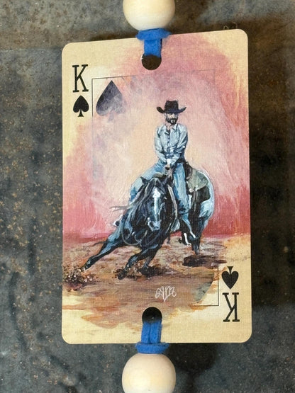 Handmade Car Rearview Mirror Charm: Western Boho Playing Card Tassel Cowboy On Horse