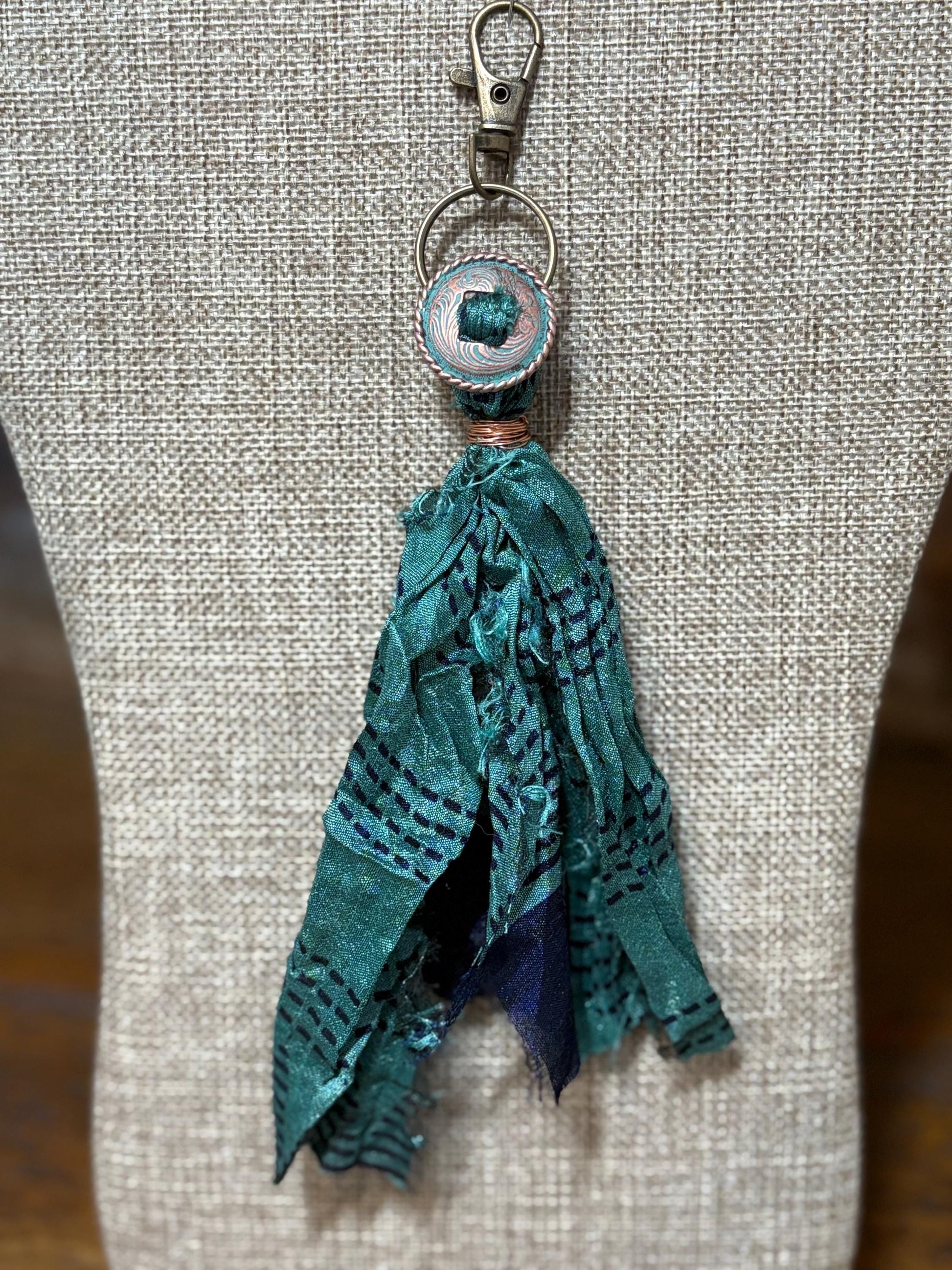 Handmade Concho Bandana Purse Backpack Charm Keychain Turquoise Fabric Concho