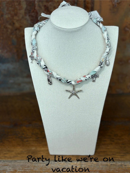 Bandana Charm Necklace - Handmade Beachy Western Boho Bandanna Jewelry - Party Like We're on Vacation