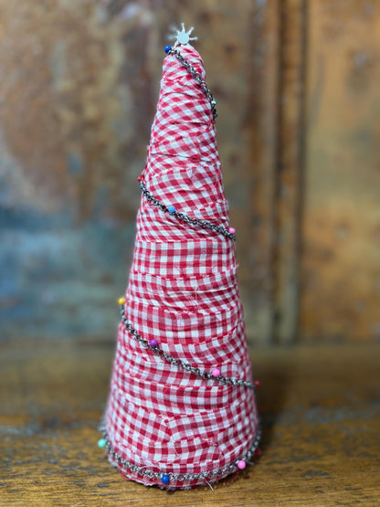 Fabric Wrapped Western Themed Christmas Trees Set of 3 - Handcrafted - One-of-a-kind
