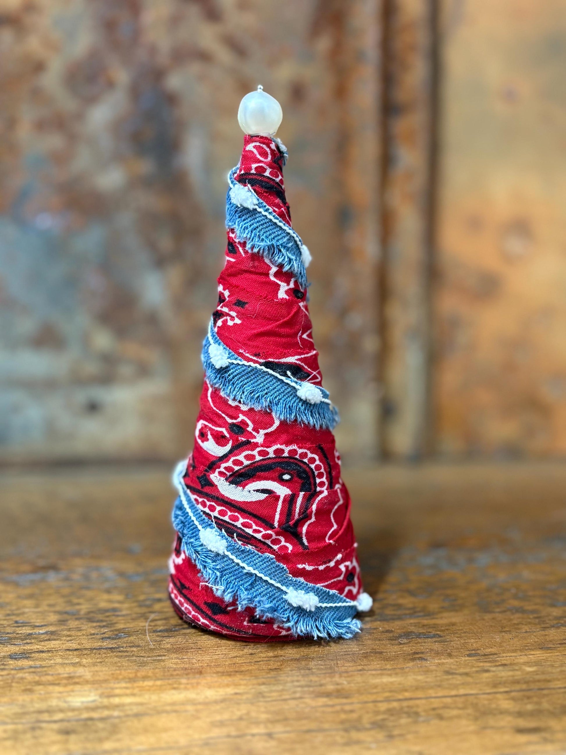 Fabric Wrapped Western Themed Christmas Trees Set of 3 - Handcrafted - One-of-a-kind