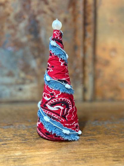 Fabric Wrapped Western Themed Christmas Trees Set of 3 - Handcrafted - One-of-a-kind