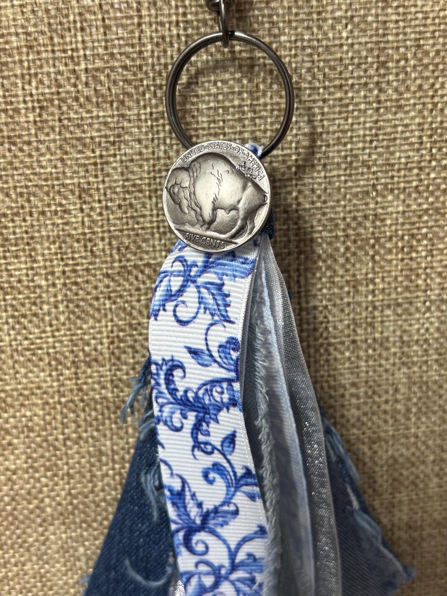 Handmade Western Keychain Purse Backpack Charm Dangle Tassel Buffalo Coin