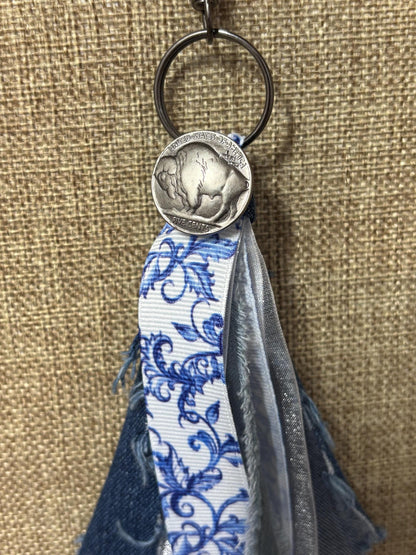 Handmade Western Keychain Purse Backpack Charm Dangle Tassel Buffalo Coin