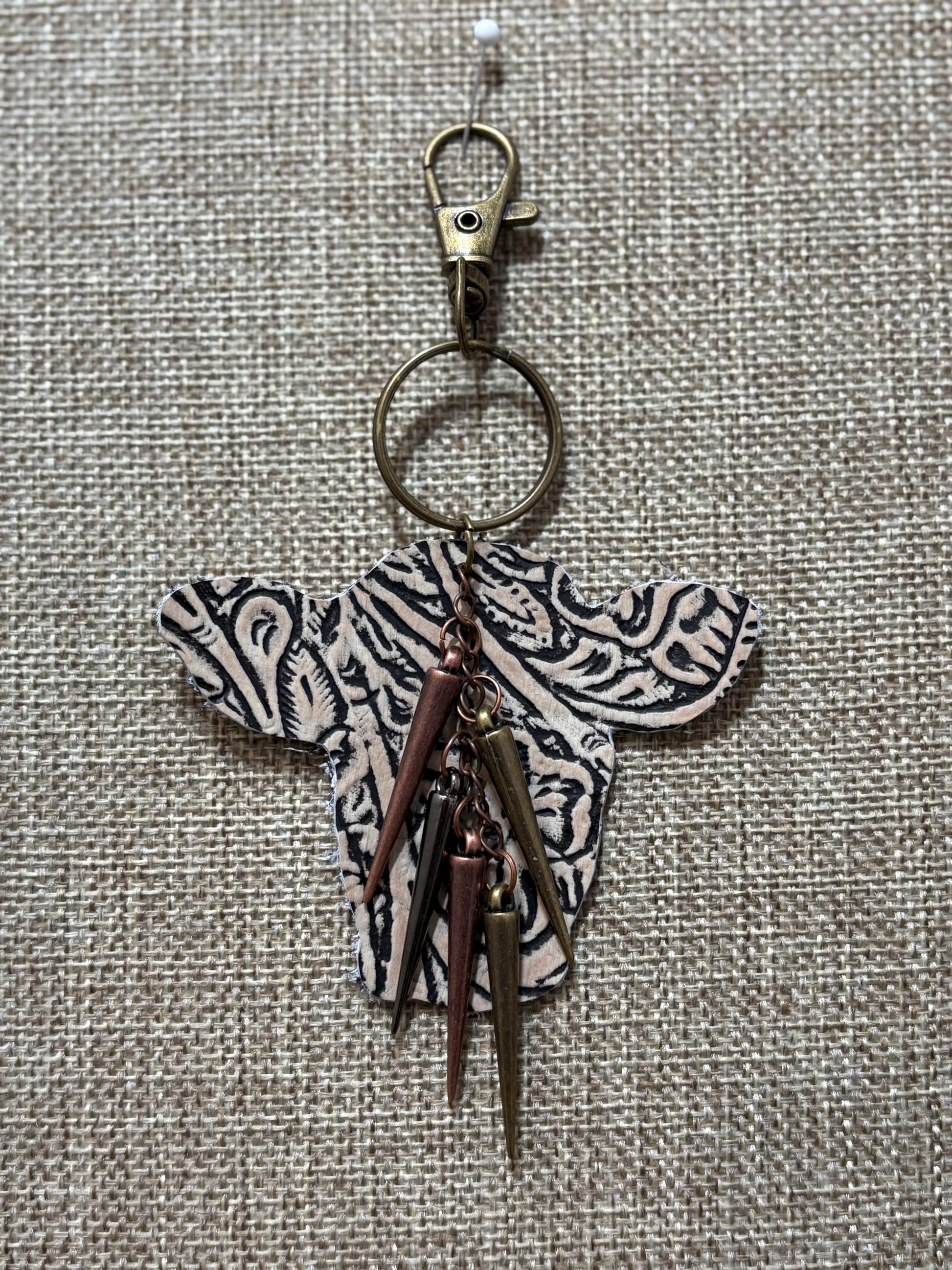 Handmade Genuine Leather Purse Backpack Charm Keychain Cow Head