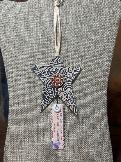 Embossed Leather Star Ornament: Western Boho Car Hanger, Scrapbook Tag - Home is home be it so humble