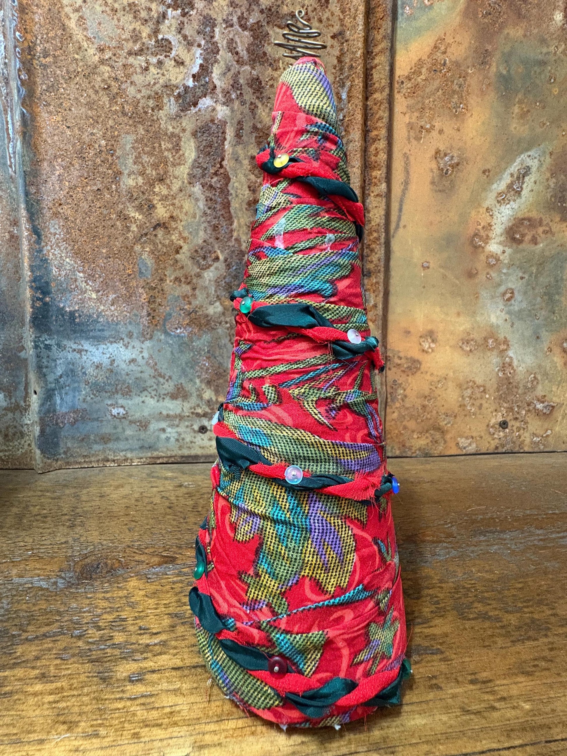 Fabric Wrapped Christmas Tree Trio Set – Boho Sea Glass Decor
